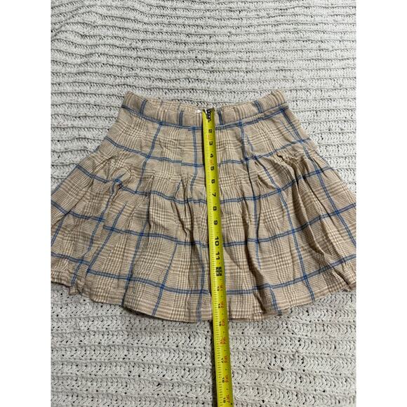 NWT Joie 2 Pc Set Cropped Long Sleeve Top Pleated Skirt Plaid Womens Medium Tan - Picture 10 of 16